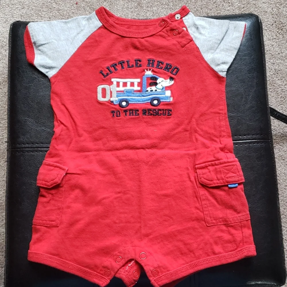 Carter's Little Hero Romper Red Gray 9 months